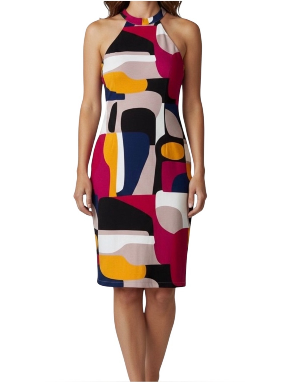 Trina TRINA TURK EMOTION Abstract Halter Dress Colorful Sleeveless Size 6